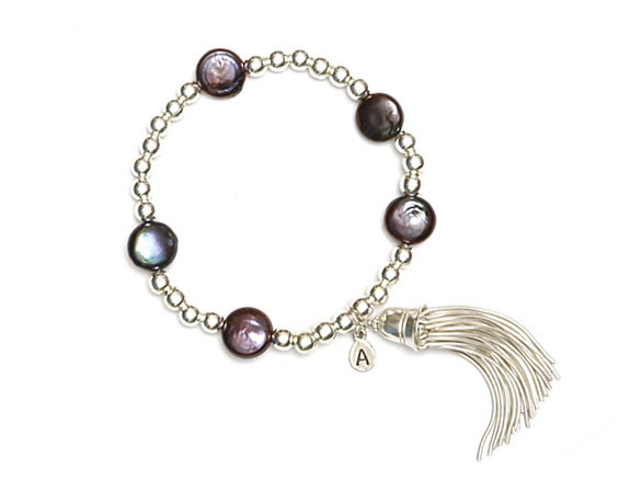 Single Strand Elastic Bracelet with sterling silver tassel Single Strand Elastic Bracelet with sterling silver tassel