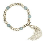 Silver beads  round, amazonite cabochon, silver snake chain tassel[866]