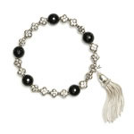 Black faceted onyx, local silver beads, silver snake chain tassel[868]