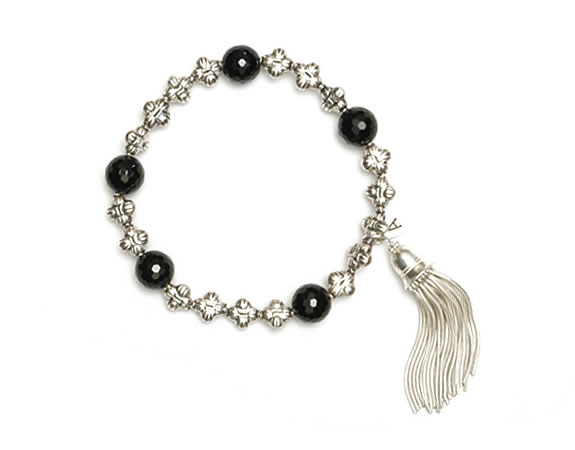 Single Strand Elastic Bracelet with sterling silver tassel