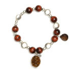 Tigers eye, silver beads round, smokey quartz charm, chocolate glass beads nugget pompom[881]