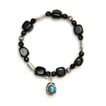 Onyx, local silver, faceted obsidian and labradorite silver charm[892]