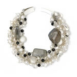 Tumbled labradorite, white pearls, jet crystal and hammered silver smarties[2811]