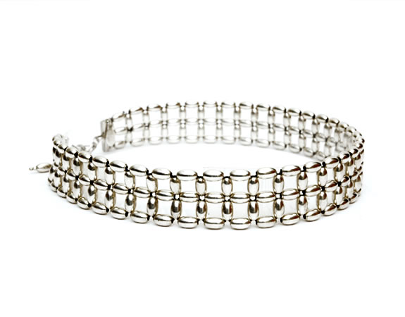 Silver Rice beads Choker, 2 row