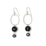 Black pearl, faceted obsidian, silver loop[3509]