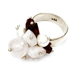 White pearl, rose quartz and garnet[4808]