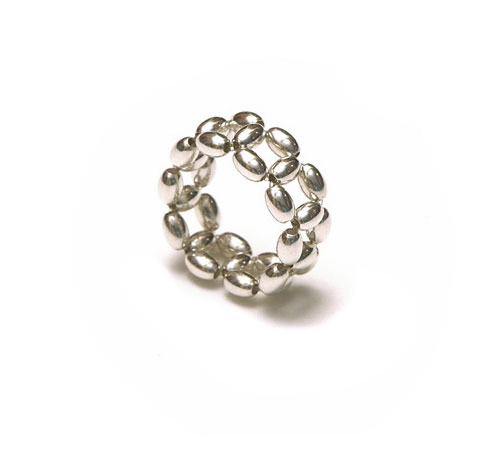 Silver Rice beads Ring, 1 row