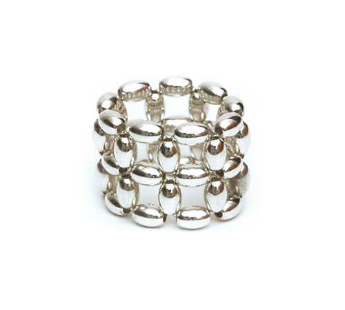 Silver Rice beads Ring, 2 row