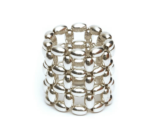 Silver Rice beads Ring, 3 row