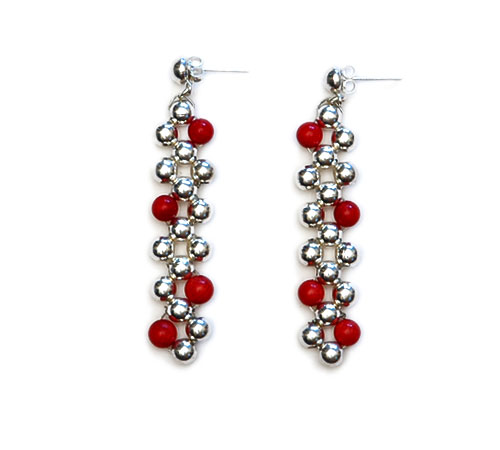 Silver beads Earrings (with stone)