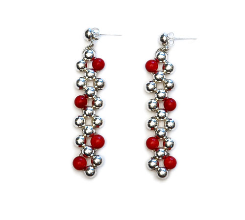 Silver beads Earrings (with stone) Silver beads Earrings (with stone)