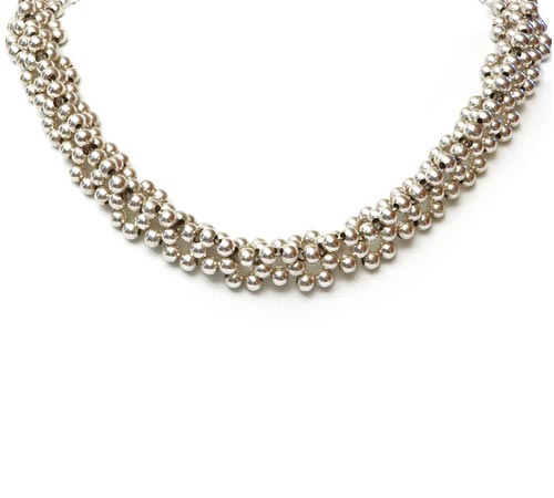 Round silver bead Necklace, 2 row