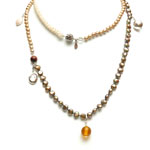 Light copper, pearls, cappuccino pearls, glass beaded disco balls, round silver ball, amber, tiger eye, white coin pearl[7104]
