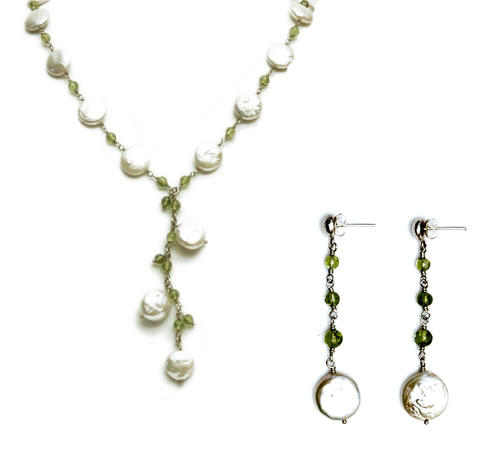 Teardrop Necklace & Earrings (coin pearls)