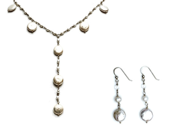Teardrop Necklace & Earrings (coin pearls)