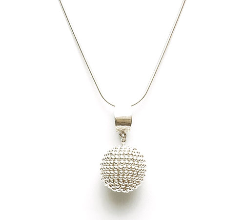 Single Pom Pom Silver Necklace