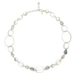 White coin pearls, French silver loops, white pearls, clear crystal and fluorite pebbles[3500]