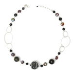 Obsidian cabochon, black coin pearls, faceted onyx, black tigers eye[3504]