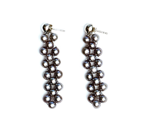 Flat Pearl Earrings, 2 row