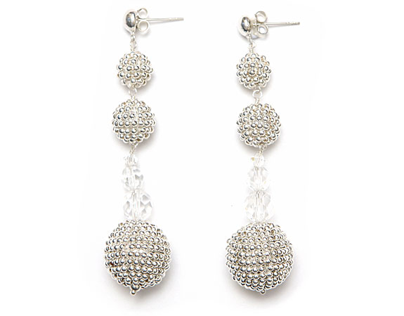 Triple Silver Pom Pom Earring