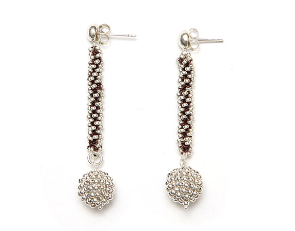 Crochet Earring with Silver Pom Pom