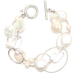 White coin pearl, french silver loops, white pearls, clear crystal stone and silver[3503]