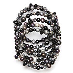 Black pearls, black coin pearls, clear and jet crystals and silver beads[3043]