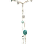 Aventurine, chunky silver, JF silver, Indian silver bead, silver pom pom and silver snake chain tassel[2117]