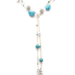 Turquoise, chunky silver, JF Silver, Indian silver bead, silver pom pom and silver snake chain tassel[2118]