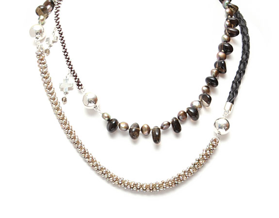 Long Leather and Pearl Necklace