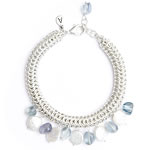 Silver Rolled Mesh Bracelet with Pearls and Stones [BR-933]
