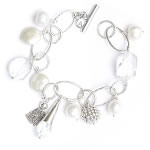 White coin pearl, french silver loops, white pearls, clear crystal stone and silver[3503]