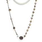 Chocolate copper pearls, rolled silver mesh, smokey quartz pebbles, silver beads[8103]