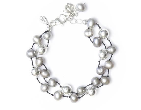 Knotted Pearl and Silver Bracelet