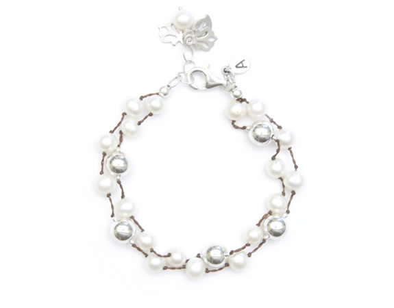 Knotted Pearl and Silver Bracelet