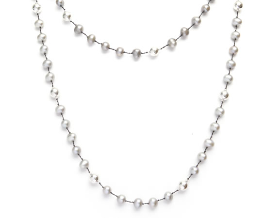 Knotted Pearl and Silver Necklace
