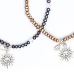 Black Pearls with Clear Quartz and Copper pearls with Swarovski Crystal and Sterling silver Charm - Sun[8127]