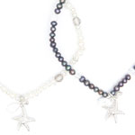 White pearls with smokey quartz and black pearls with clear quartz and silver charm - Starfish[8126]